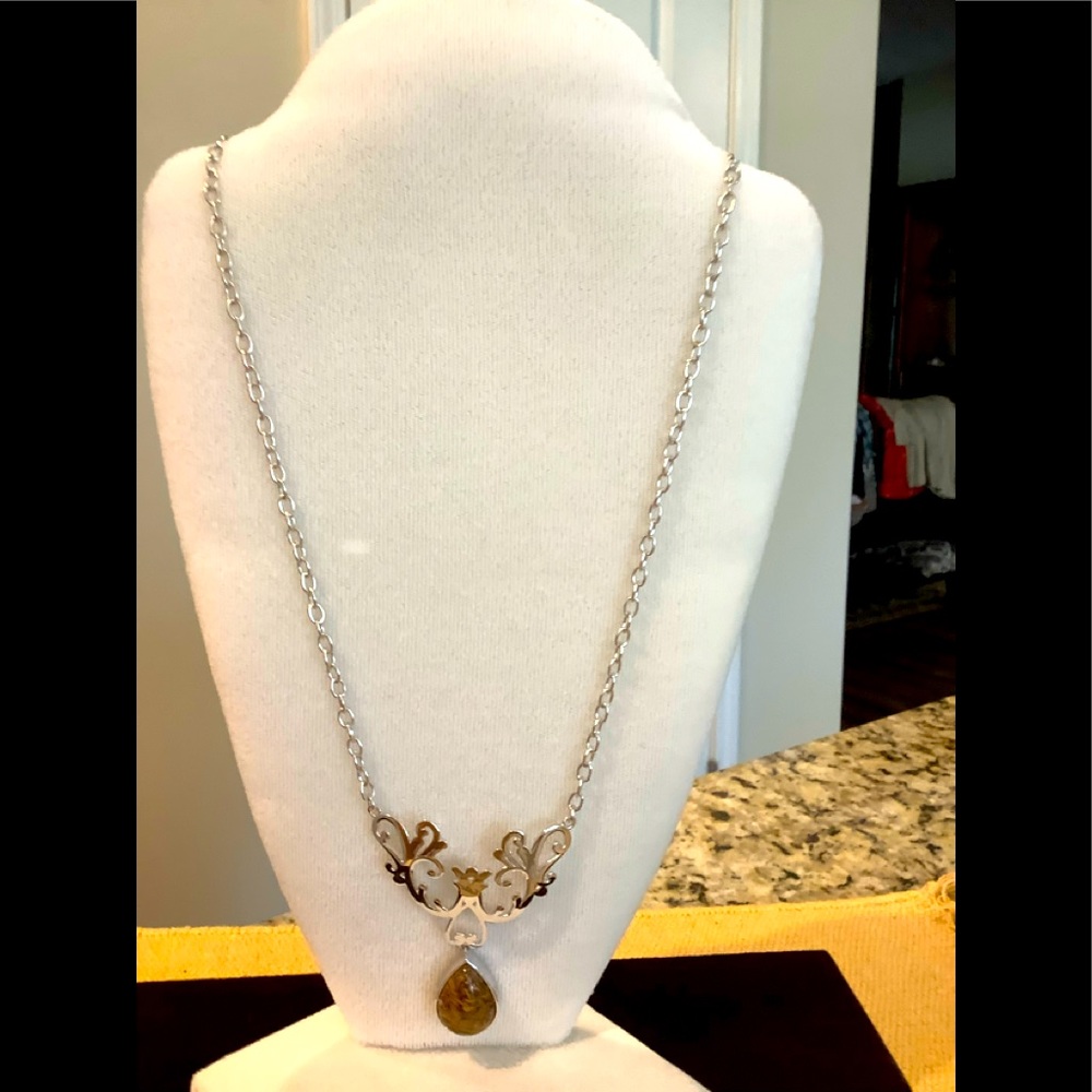 Indian script stone in an 18” beautiful platinum bound brass necklace